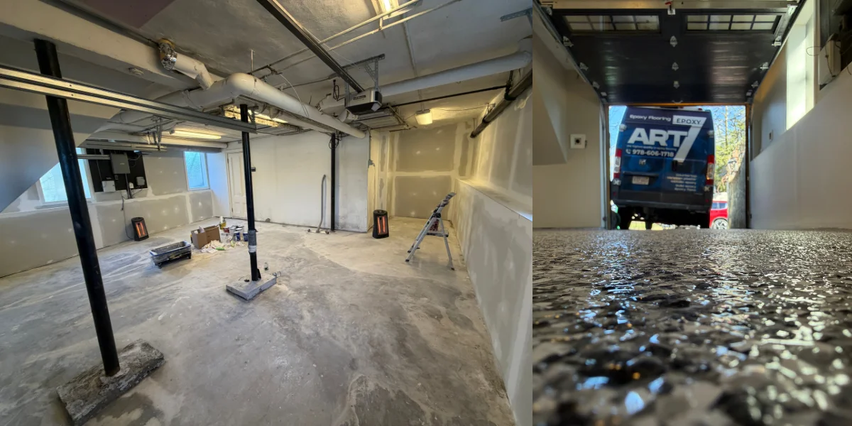 epoxy garage floor lifespan lowell ma installation with flake finish